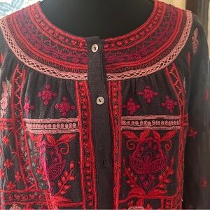 Sundance Red and Pink Embroidered Button Down Shirt
